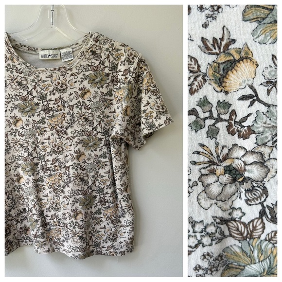 Vintage 90s Y2K floral cotton knit cropped t-shirt - Picture 1 of 7